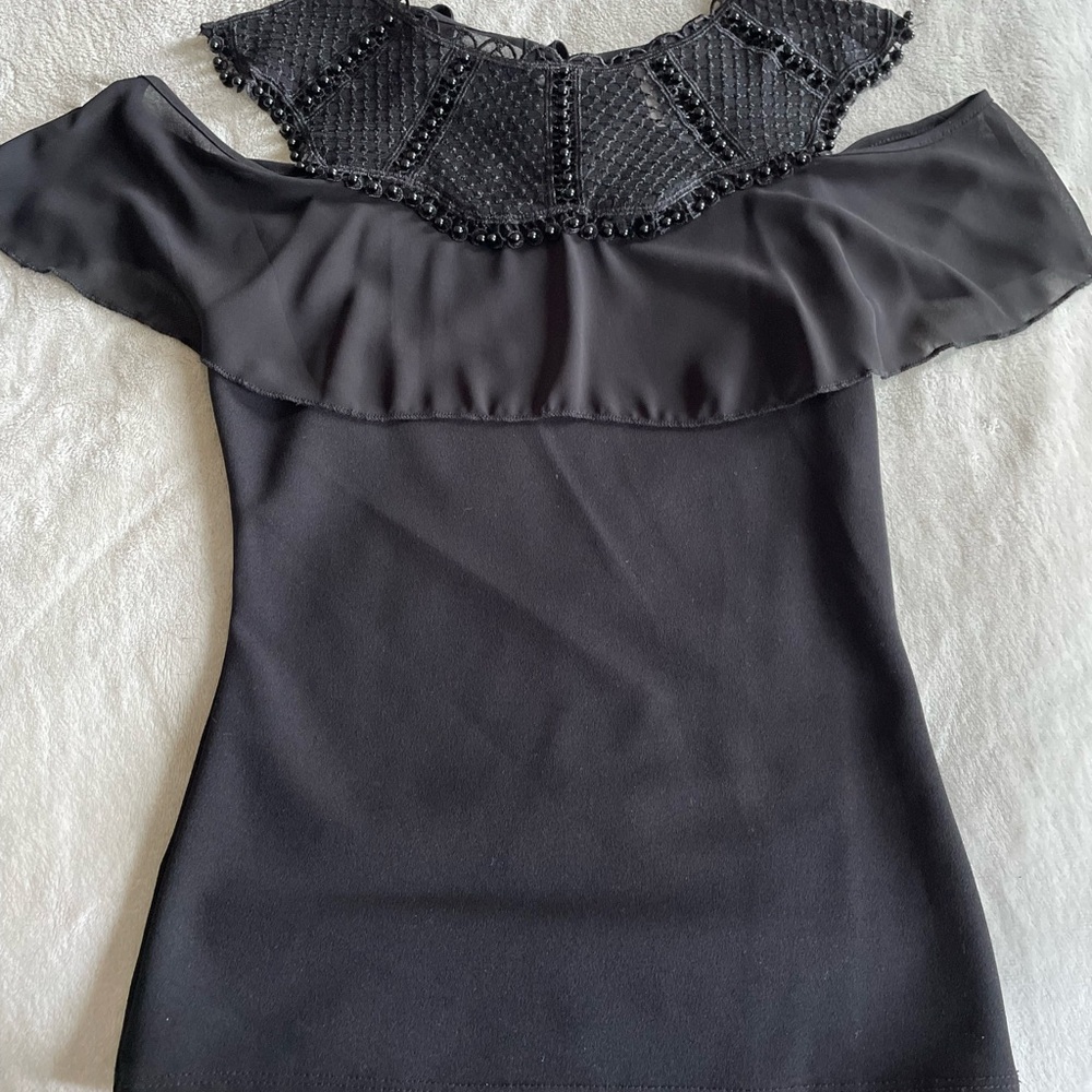 Elegant Black Beaded Women's Top